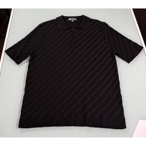 Silversilk Quarter Zip Polo Shirt Men's 2X Black Basketweave Pattern Casual